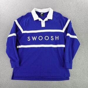 Nike Swoosh Rugby Shirt Mens XL Blue White Striped Long Sleeve Polo CV0169-455